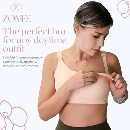 Zomee Nursing Bra for Breastfeeding, Seamless Wire-Free Bralette - size: Large