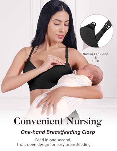 AIRCUTE Nursing Bras for Breastfeeding Seamless Postpartum Bra Soft Pregnancy Bra Wireless Maternity Bralette - color: Black, size: Large