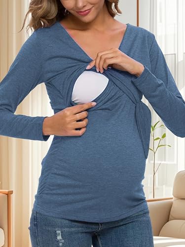 Glampunch Maternity Shirts Short & Long Sleeve Wrap Maternity Tops - color: 15-navy, size: Small