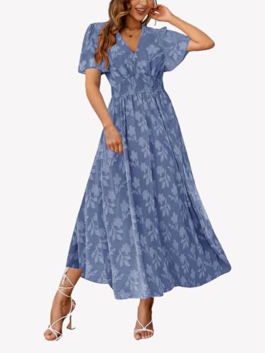 CzzzyL Women's Nursing Floral Dress V Neck Wedding Guest with Pockets - color: Blue, size: Medium