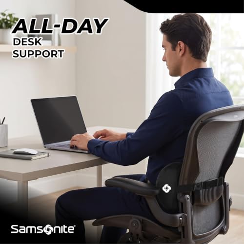 SAMSONITE - Half Moon Lumbar Support Pillow, Elevates Comfort, 100% Pure Memory Foam, Fits Most Seats