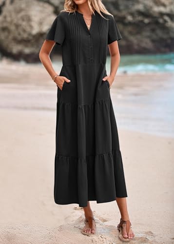 KIRUNDO Summer Maxi Dresses for Women with Pockets 2026 - color: Black, size: Medium