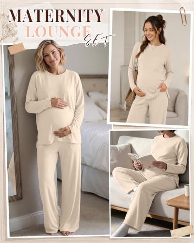 Riyiper Womens Oversized Maternity Pajama 2 Piece Set - color: Apricot, size: XX-Large