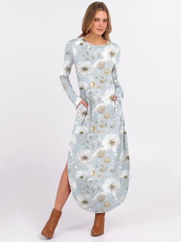 ANRABESS Women's Long Sleeve Fall Maxi T-Shirt Dress with Pockets - color: Dandelion, size: XX-Large