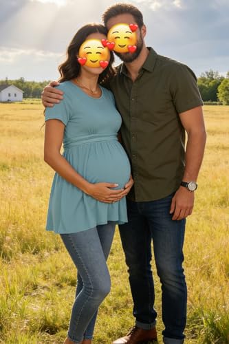 Women's Maternity Tops Short & Long Sleeve Pleated Waist Shirts Pregnancy Clothes - color: Light Green, size: Medium
