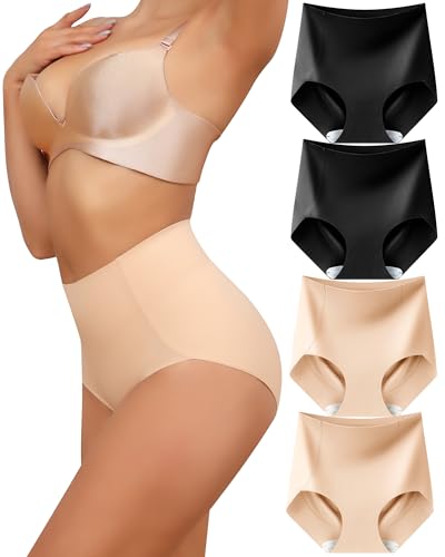 LEVAO Women's Tummy Control Underwear High Waisted Seamless Panties 4 Pack - color: Black*2,nude*2, size: Small