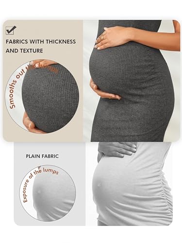 Ecavus Maternity Tank Dress, Maternity Bodycon Dress with Side Ruching - color: Dark Grey, size: Medium