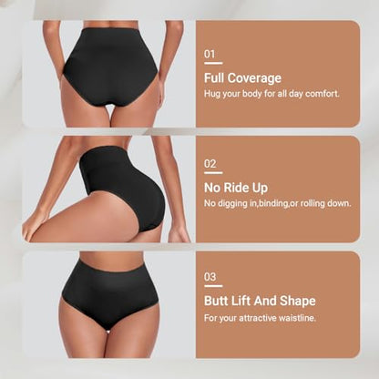 Women's Briefs Underwear High Waist Full Coverage Panties, Ladies Light Tummy Control Postpartum Underpants 5 Pack - color: Black-5pack, size: Medium