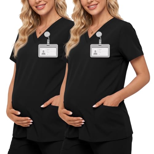 Neer 2 Pack Maternity Scrub Top for Women - color: Black, Black, size: XX-Large