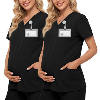 Neer 2 Pack Maternity Scrub Top for Women - color: Black, Black, size: Medium