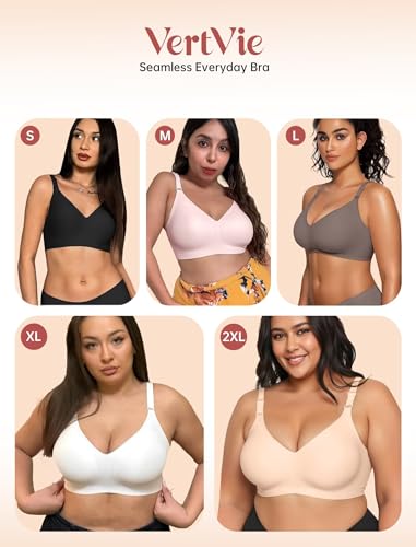 Vertvie Jelly Bra No Underwire Seamless Push Up Full Coverage - color: Black+brown, size: Medium