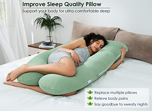 QUEEN ROSE Cooling Pregnancy Pillow, U Shaped Maternity Body Pillow, Green - color: Green