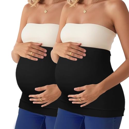 DIRAVO Womens Maternity Belly Band for Pregnancy Non-slip Silicone Stretch Pregnancy Support Belly Belt Bands… - color: Black+Black, size: Medium