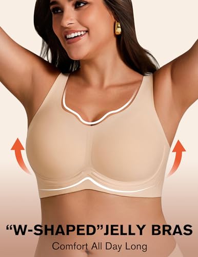 Jelly Bras for Women Plus Size No Underwire Push Up Full Coverage Minimizer Bra Seamless Wireless Bralette - color: Nude, size: Large