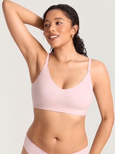 MOMANDA Ribbed Nursing Bras for Breastfeeding - color: Mist Pink Heather, size: X-Large