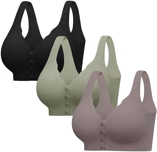 Seamless Front Closure Jelly Bras for Women No Underwire,Push Up Bra - color: Black/Coffee/Green, size: Large