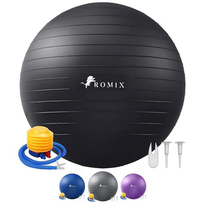 ROMIX Exercise Ball, Anti-Burst Yoga and Birthing Ball with Pump, Home Use - color: Black