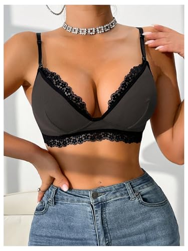 SHENHE Women's Lace Non-Padded Nursing Bras for Breastfeeding - color: Dark Grey, size: Medium