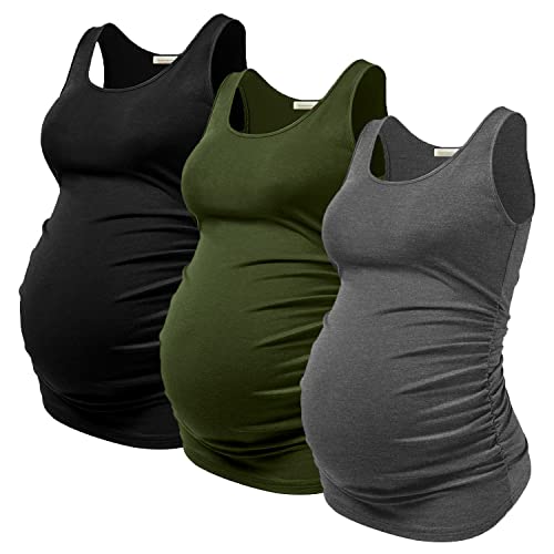 PARNIXS Summer Women's Maternity Tank Top Comfy Sleeveless Maternity Clothes - color: Black/Army Green/Dark Grey, size: Small