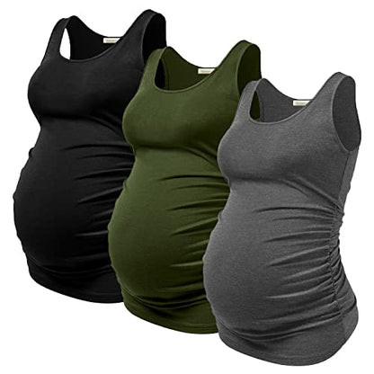 PARNIXS Summer Women's Maternity Tank Top Comfy Sleeveless Maternity Clothes - color: Black/Army Green/Dark Grey, size: Small