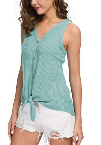 IWOLLENCE Womens Button Tank Tops Tie Front Knot - color: Blue Green, size: Large