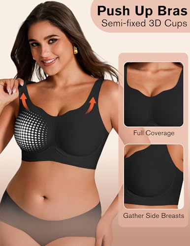 Jelly Bras for Women Plus Size No Underwire Push Up Full Coverage Minimizer Bra Seamless Wireless Bralette - color: Black, size: Small