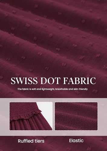 PRETTYGARDEN Womens Summer Dresses Boho Maxi Swiss Dot Dress - color: Wine Red, size: X-Large