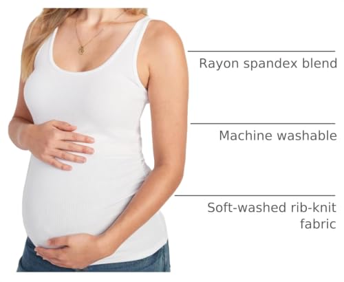 Liu & Qu 3 Pack Maternity Tank Tops, Ribbed Stretch, Ruched Side - color: Black Jack/Heathered Gray/Bright White, size: Medium