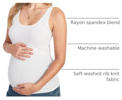Liu & Qu 3 Pack Maternity Tank Tops, Ribbed Stretch, Ruched Side - color: Black Jack/Heathered Gray/Bright White, size: Medium
