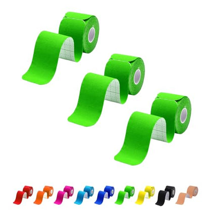 3 Pack Kinesiology Tape Precut, 60 Athletic Strips for Knee & Shoulder - color: Green