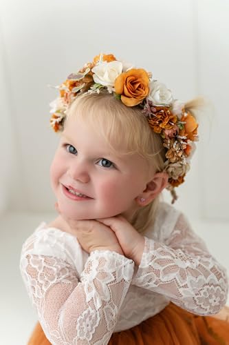 Burnt Orange Fall Autumn Flower Crown for Girls - color: Burnt Orange-Child