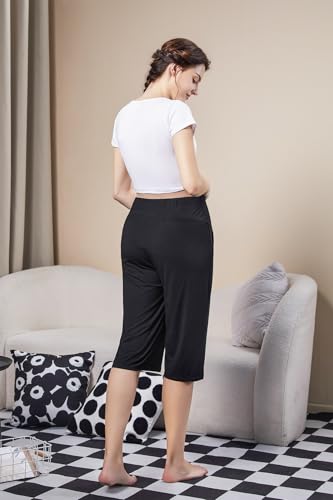 Maternity Lounge Capri Pants, Maternity Cropped Capri Pregnancy, Light Relaxed Soft Touch Trousers with Pockets - color: Black, size: X-Large