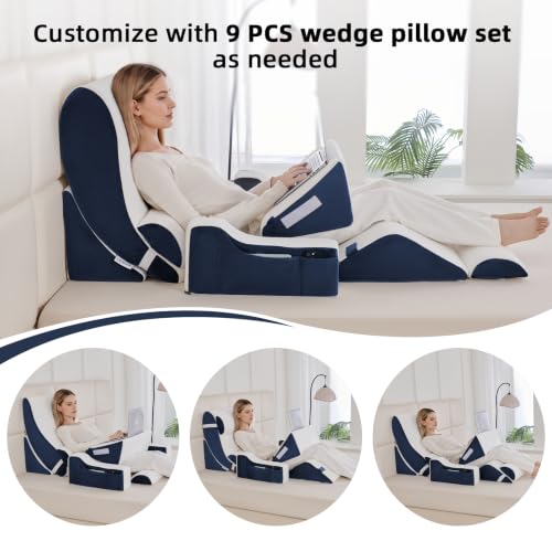 Wedge Pillow Set for After Surgery,White/Navy,9PCS-23.2" - color: White/Navy, size: 9PCS-23.2''