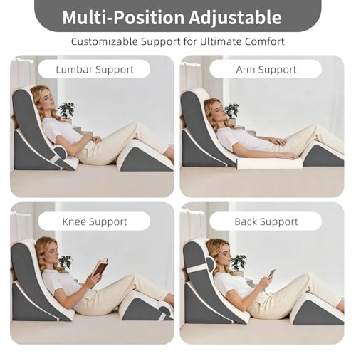 Wedge Pillow Set for After Surgery,White/Dark Grey,4PCS-22 - color: White/Dark Grey, size: 4PCS-22''