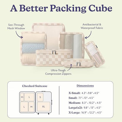 Vandel Space-Saving Compression Packing Cubes for Women 6-Pack Compressible - color: 2. Neutral Checker, size: 6 Pack (Compression)