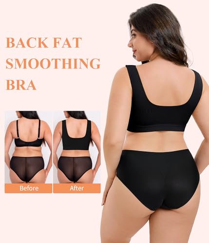 CYDREAM Wireless Front Closure Bra for Women Compression Back Smoothing Post Surgery Bra Adjustable Straps - color: Black, size: X-Large