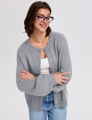 LOMON Womens Chunky Knit Cardigan Oversized Button Front Trend Sweater Tops - color: Light Gray, size: Small