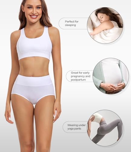 wirarpa Women's Cotton Underwear High Waisted Ladies Panties Full Coverage Briefs 4 Pack (Regular & Plus Size) - color: White - Set 23, size: Medium