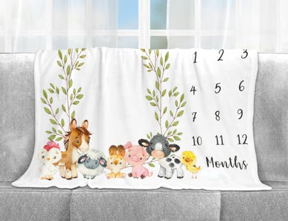 Farm Animals Milestone Blanket, Farm Baby Growth Chart Monthly Blanket
