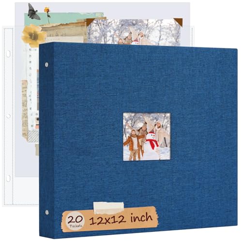 12x12 Inch Large Scrapbook Photo Album, 3 Ring Binder- Navy - color: Navy, size: 12"x12" 20Sheets