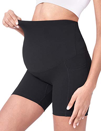 POSHDIVAH Maternity Biker Shorts Over the Belly with Pockets 5"/8" - color: 2pcs Black, size: Large