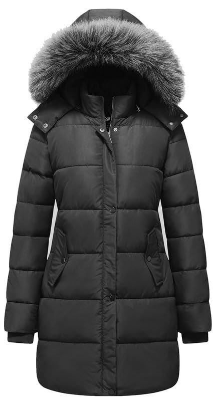 GGleaf Women's Winter Thicken Puffer Coat (Standard & Plus Size) Warm Snow Jacket with Fur Removable Hood - color: Dark Grey, size: XX-Large
