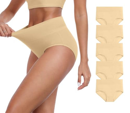 IWOLLENCE Womens Cotton Postpartum Underwear High Waisted Full Coverage Panties Plus Size & Regular - color: Nude-5pack, size: Medium