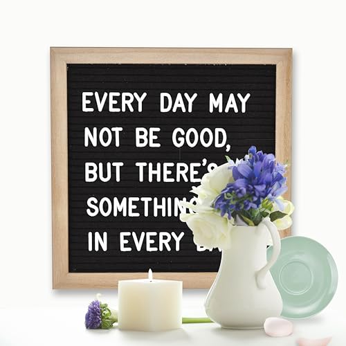 Felt Letter Board, 10 x 10 inch Wooden Frame, Black - color: Black