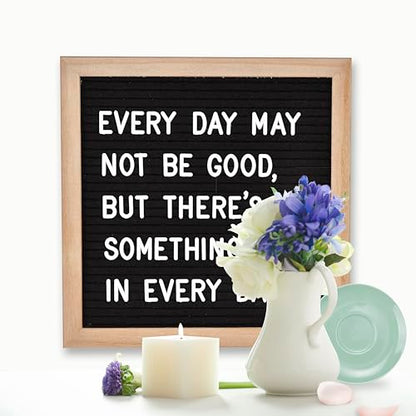 Felt Letter Board, 10 x 10 inch Wooden Frame, Black - color: Black