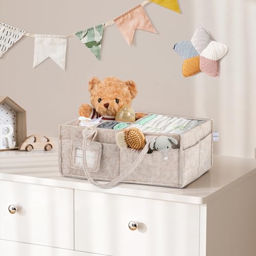 Diaper Caddy Organizer - Large Baby Caddy Organizer with Handle (Oatmeal) - color: Oatmeal