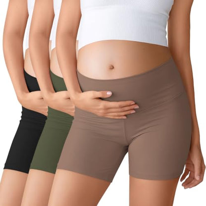 Ficerd 3 Pack Maternity Pajama Lounge Shorts - color: Coffee, Army Green, Black, size: Small