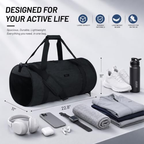 MIER Medium Gym Duffle Bag with Shoe Compartment & Wet Pocket, 35L, Black - color: black, size: 35L