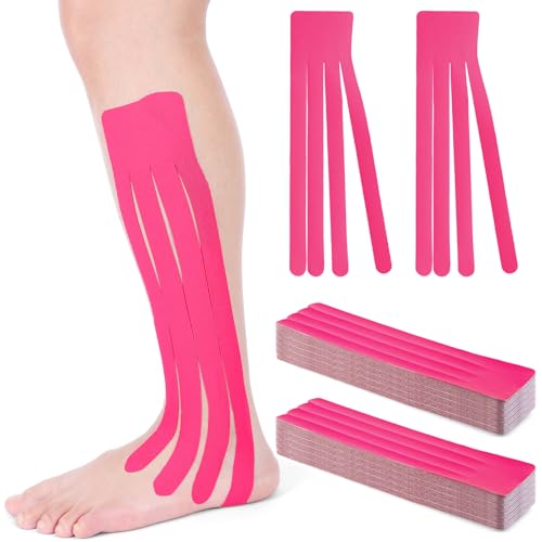 Geiserailie 30 Pcs Precut Kinesiology Fan Tape - Elastic Lifting Fan Cuts for Muscle and Body Support, Pre-Cut Strips for Legs Arms Chest Neck Back(Rose Red) - color: Rose Red