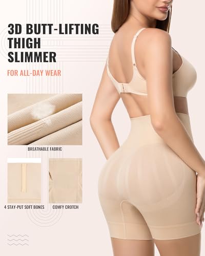 Tummy Control Shapewear Shorts, Mid Waist Body Shaper - color: 1x-nude, size: Small